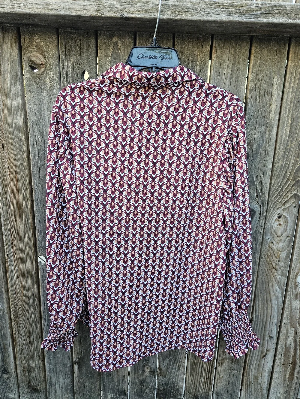 Fashion Woven Geometric Button-Front Blouse - Burgundy Women's Size XL - Picture 11 of 16